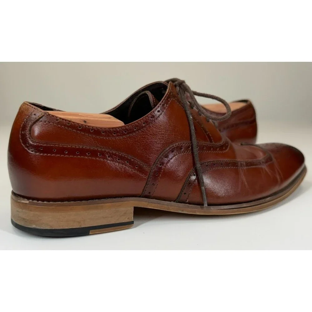 STACY ADAMS Mens Casual Dress Shoes Brown Leather Oxfords Brogue Sz Size 10M